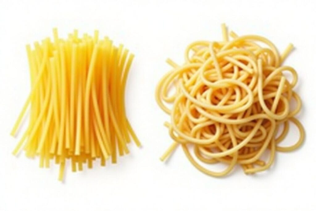 Comparison of spaghetti noodles and yakisoba noodles