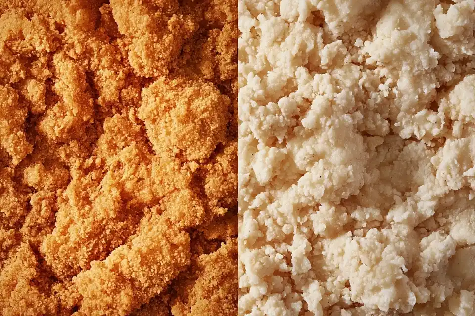 A Side By Side Comparison Of Two Pieces Of Fried Chicken One With A Well Seasoned Crust And One Looking Bland