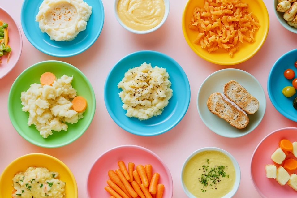 A Visual Guide Showing 10 Simple And Nutritious Bland Toddler Lunch Ideas In A Collage Style Layout.