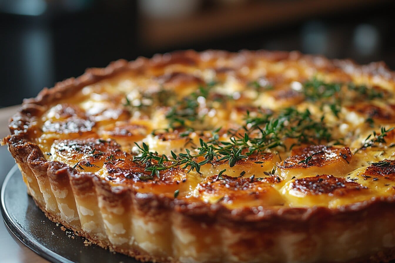 Traditional French quiche with a golden crust