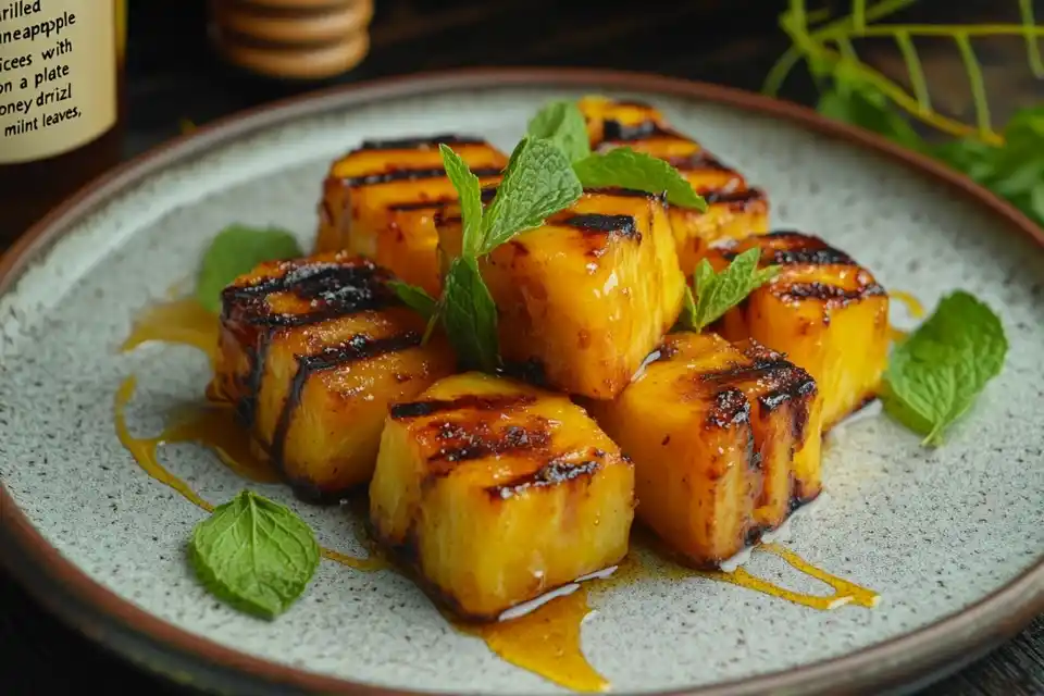 Grilled Pineapple Slices With Caramelized Edges, Drizzled With Honey. (2)