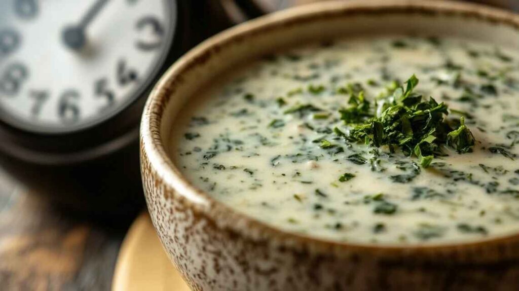 Spinach Dip With A Clock Indicating Safe Time Limits