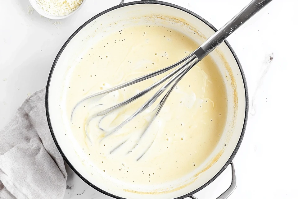 Cooking The Meatball Alfredo Sauce Until The Sauce Coats The Back Of The Spoon As Shown Above.