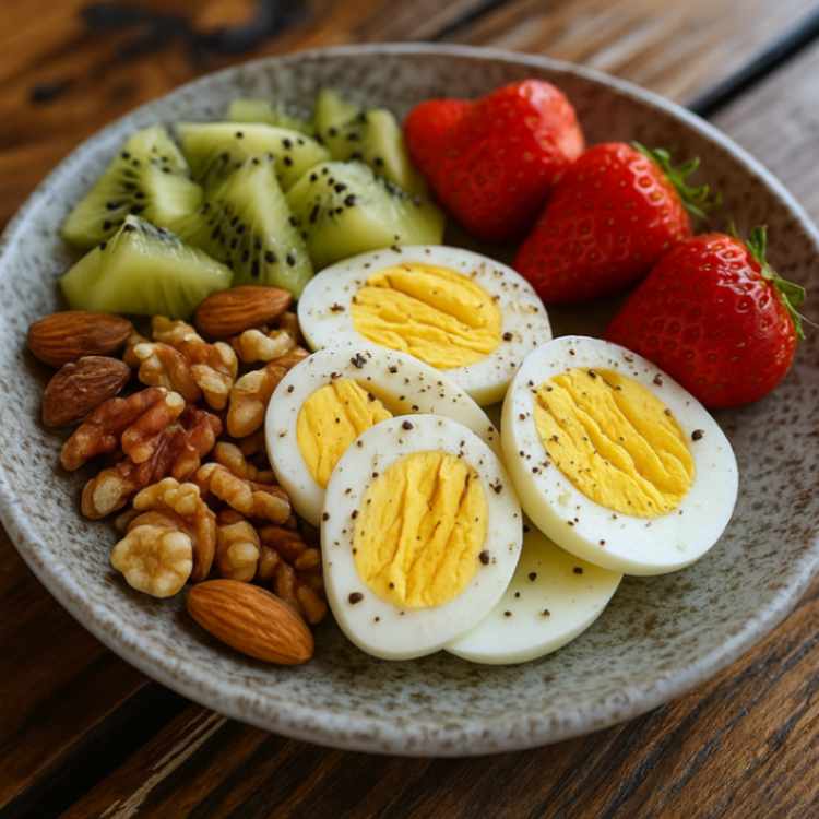 No-cook protein meal with yogurt, eggs, and nuts