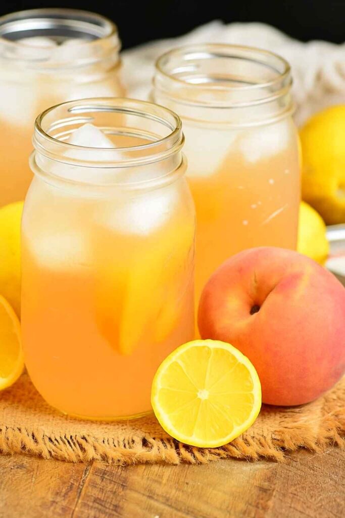 Refreshing Homemade Peach Lemonade In Mason Jars