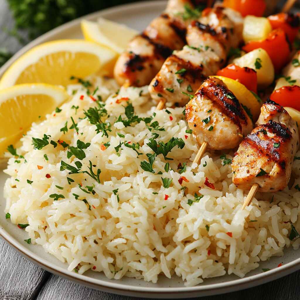 Rice Pilaf Served With Grilled Chicken