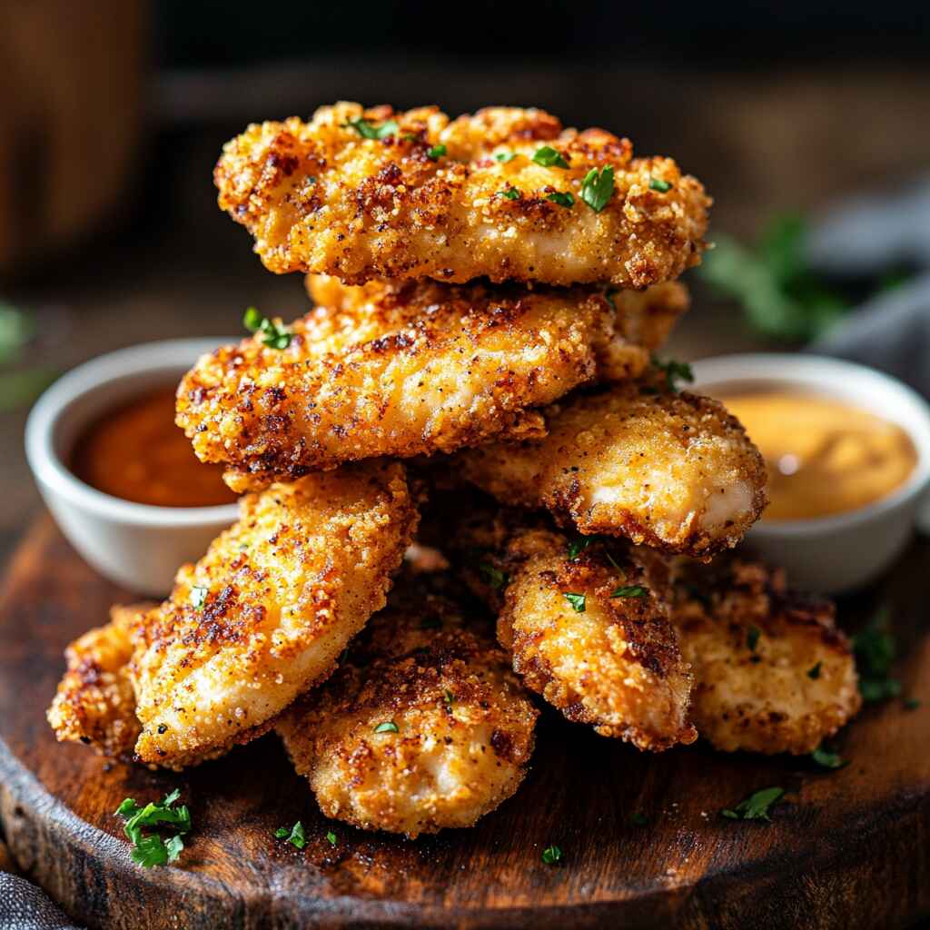 Crispy air fryer chicken tenders on plate