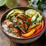 Chicken fajita bowl with grilled chicken and peppers