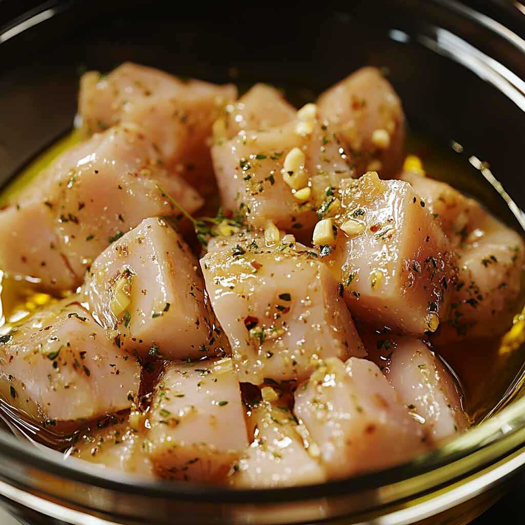 Chicken marinating with herbs and lemon
