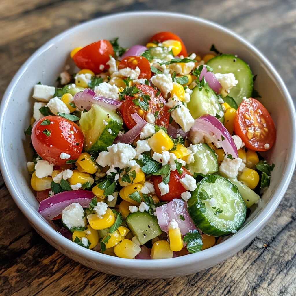 fresh corn salad recipe with tomatoes and feta