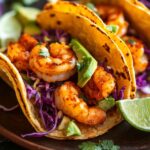 easy spicy shrimp tacos with avocado and cabbage