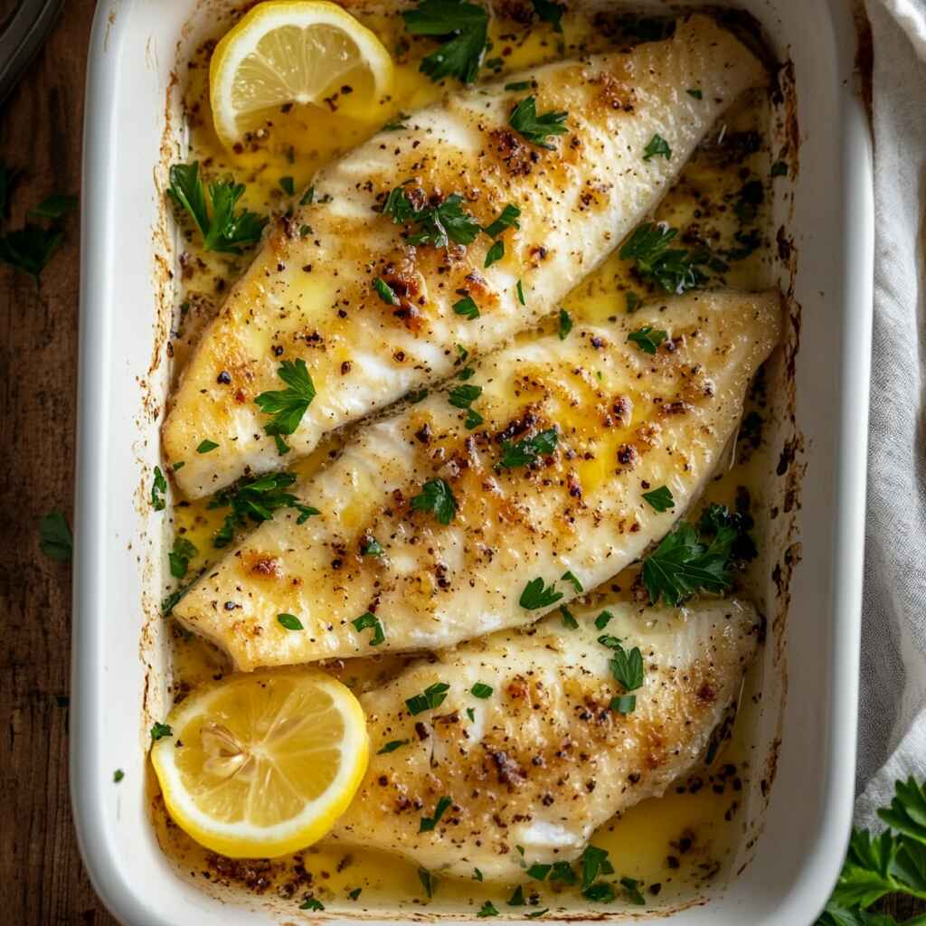 Garlic butter oven baked tilapia in baking dish