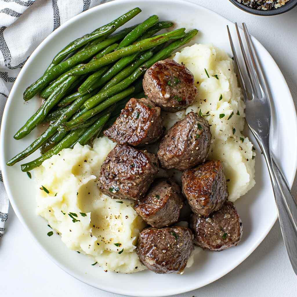 Garlic butter melting over steak bites