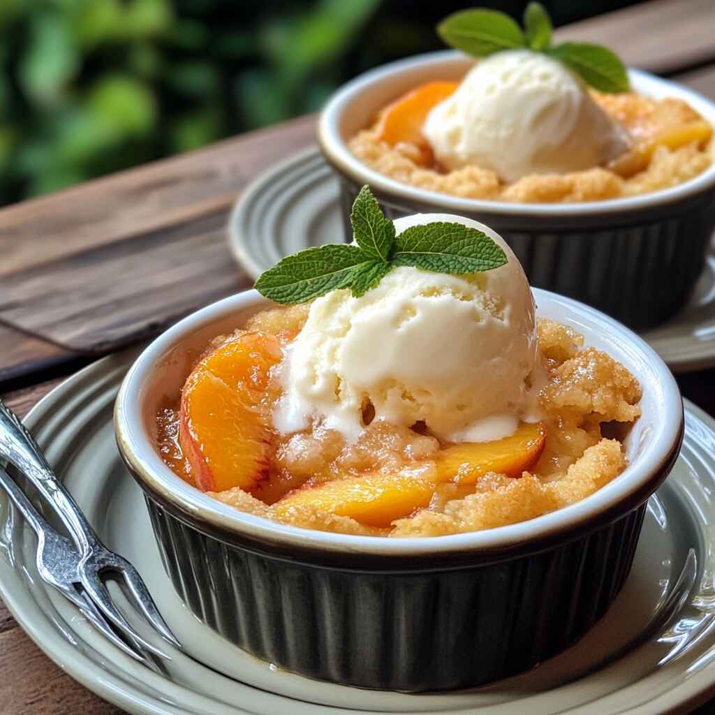 Mini peach cobbler recipe variation with ice cream