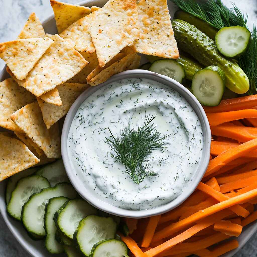 Pickle yogurt dip appetizer platter