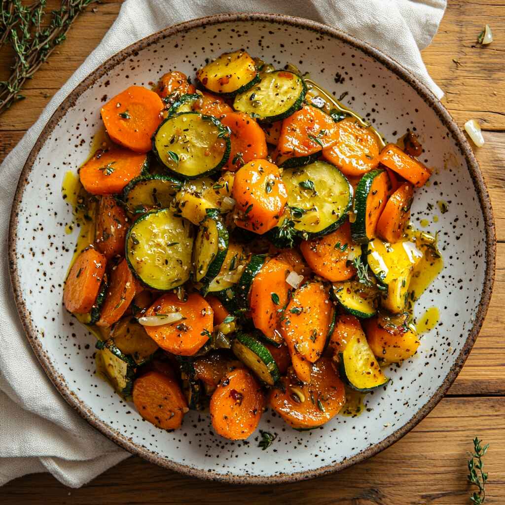 sautéed carrots and zucchini on a rustic plate