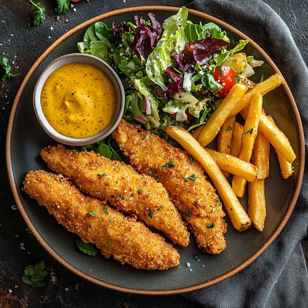 Served air fryer chicken tenders with sides