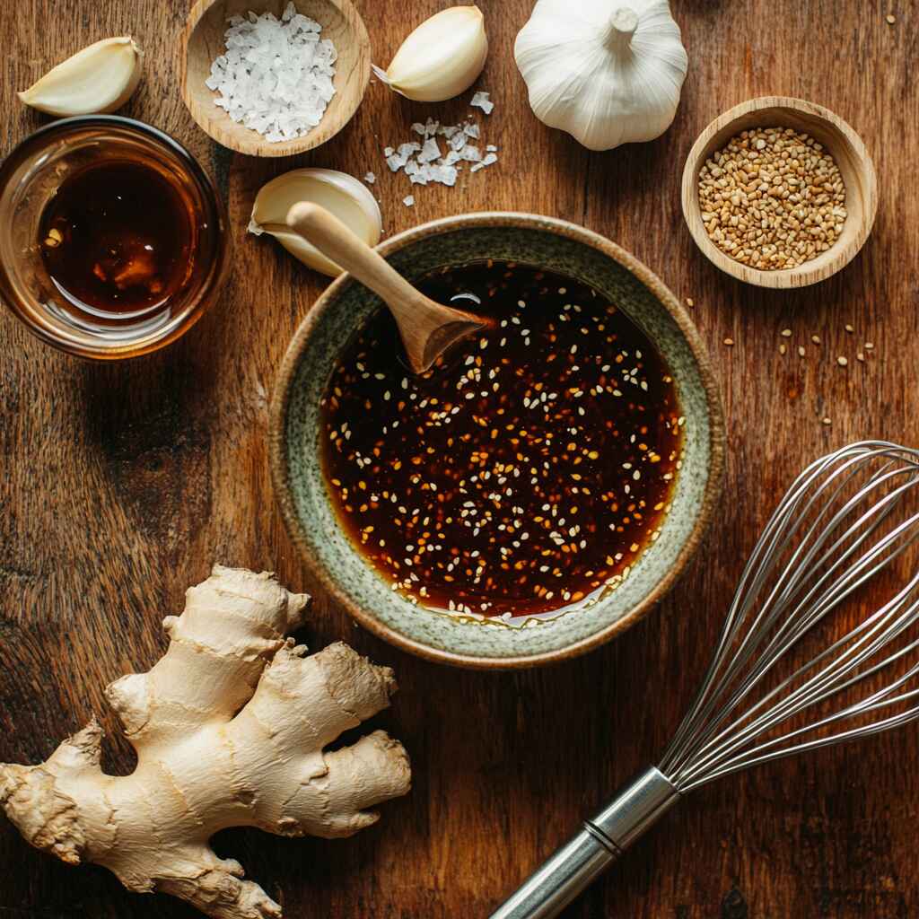 Stir fry sauce with soy, ginger, and sesame oil