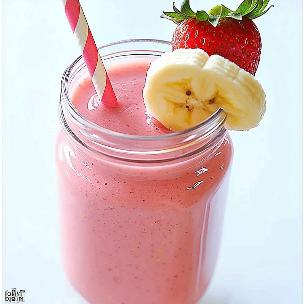 Strawberry Banana Smoothie In A Mason Jar