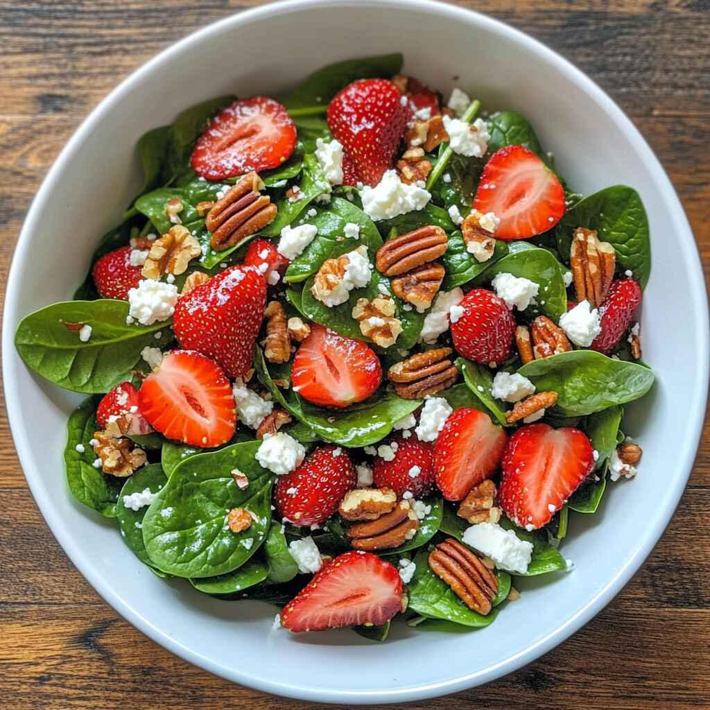 Fresh 15-minute strawberry spinach salad with feta and pecans