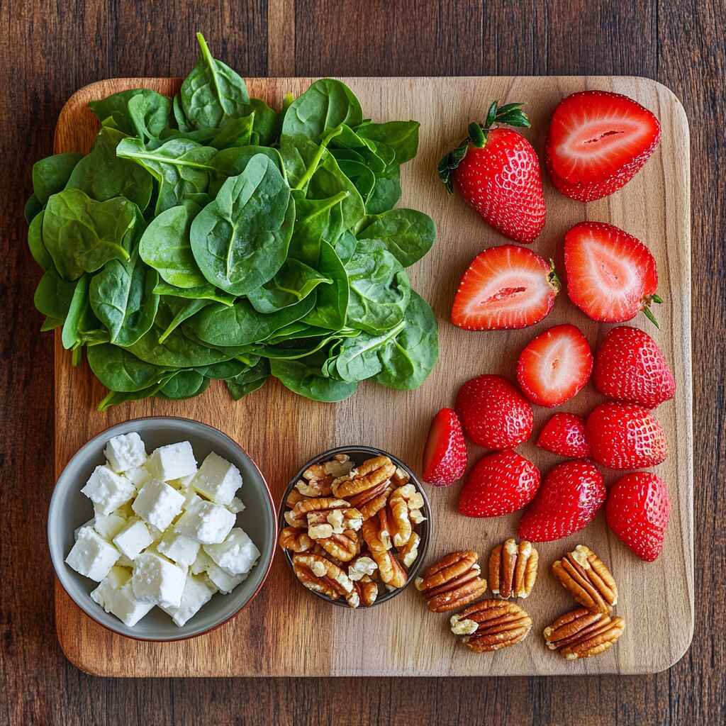 Ingredients for 15-minute strawberry spinach salad
