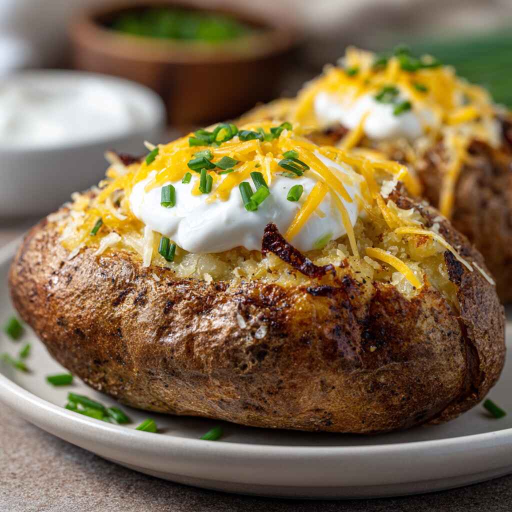 Served Baked Potato From Air Fryer
