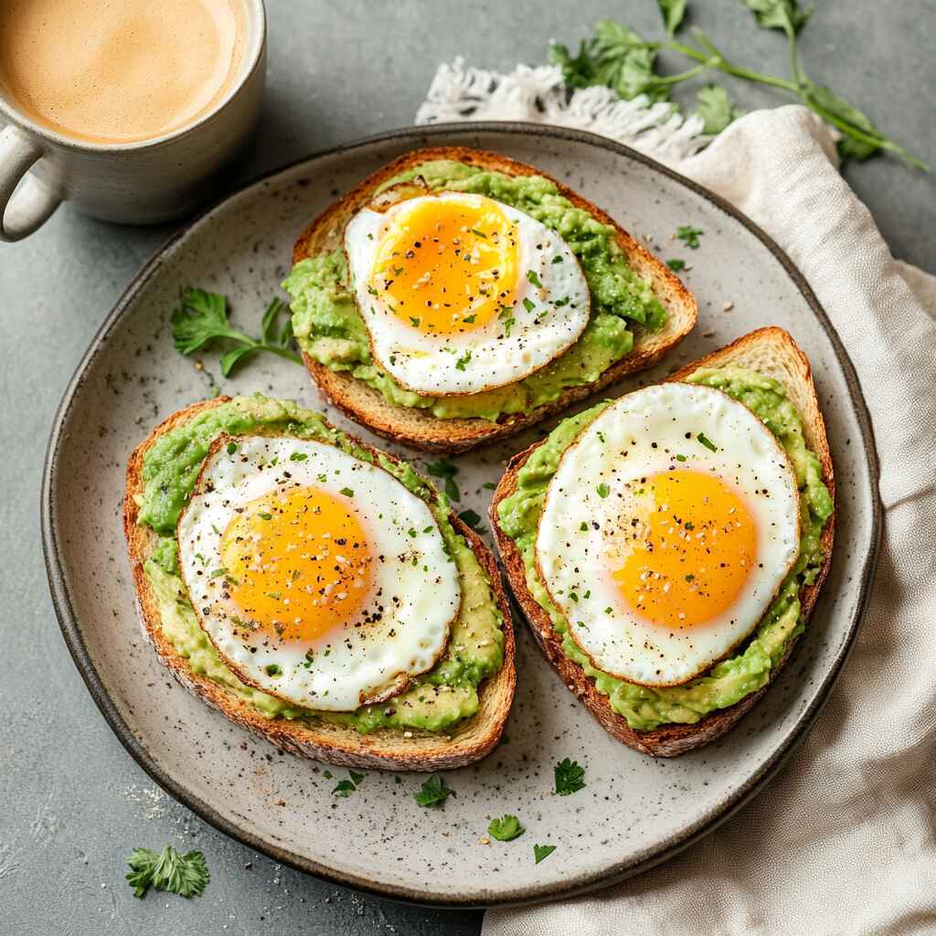 Served avocado egg toast breakfast