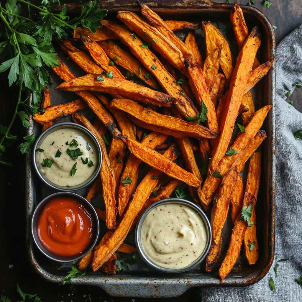 Sweet potato fries with dipping sauces