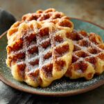 Donut chaffles on a plate with powdered topping