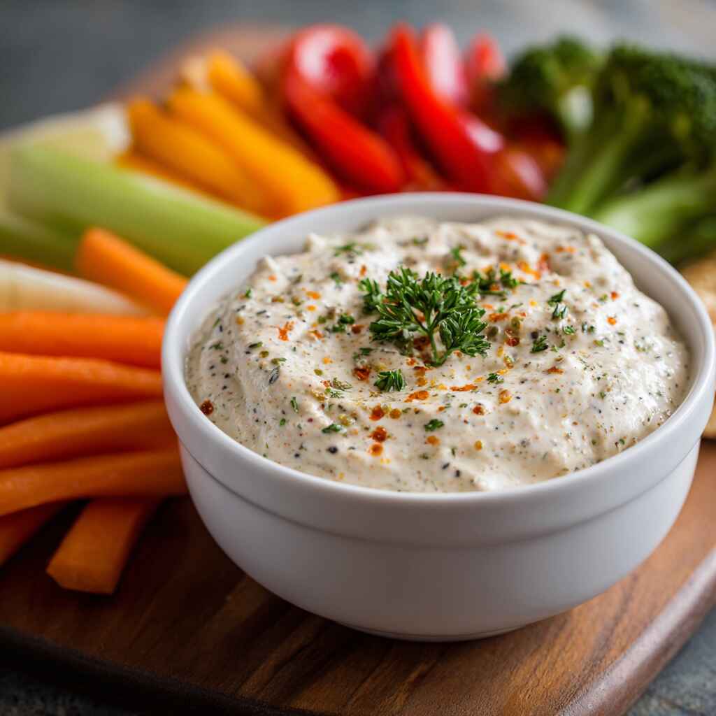 High protein crack dip with veggies