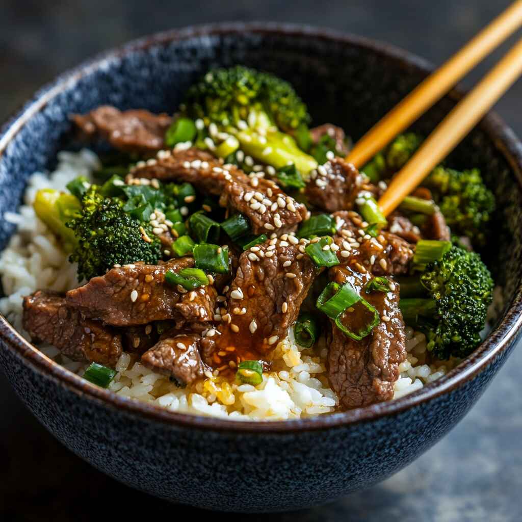 served beef and broccoli over rice