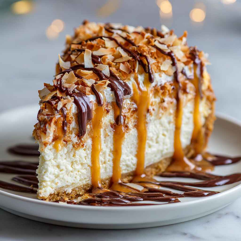 Slice Of Samoa Cheesecake