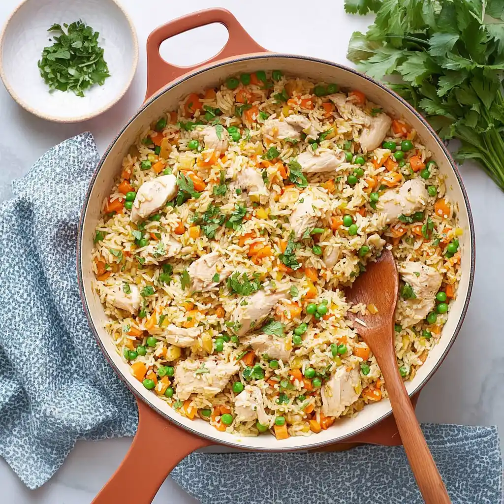 One Pot Chicken and Rice dish, showcasing tender chicken and fluffy rice