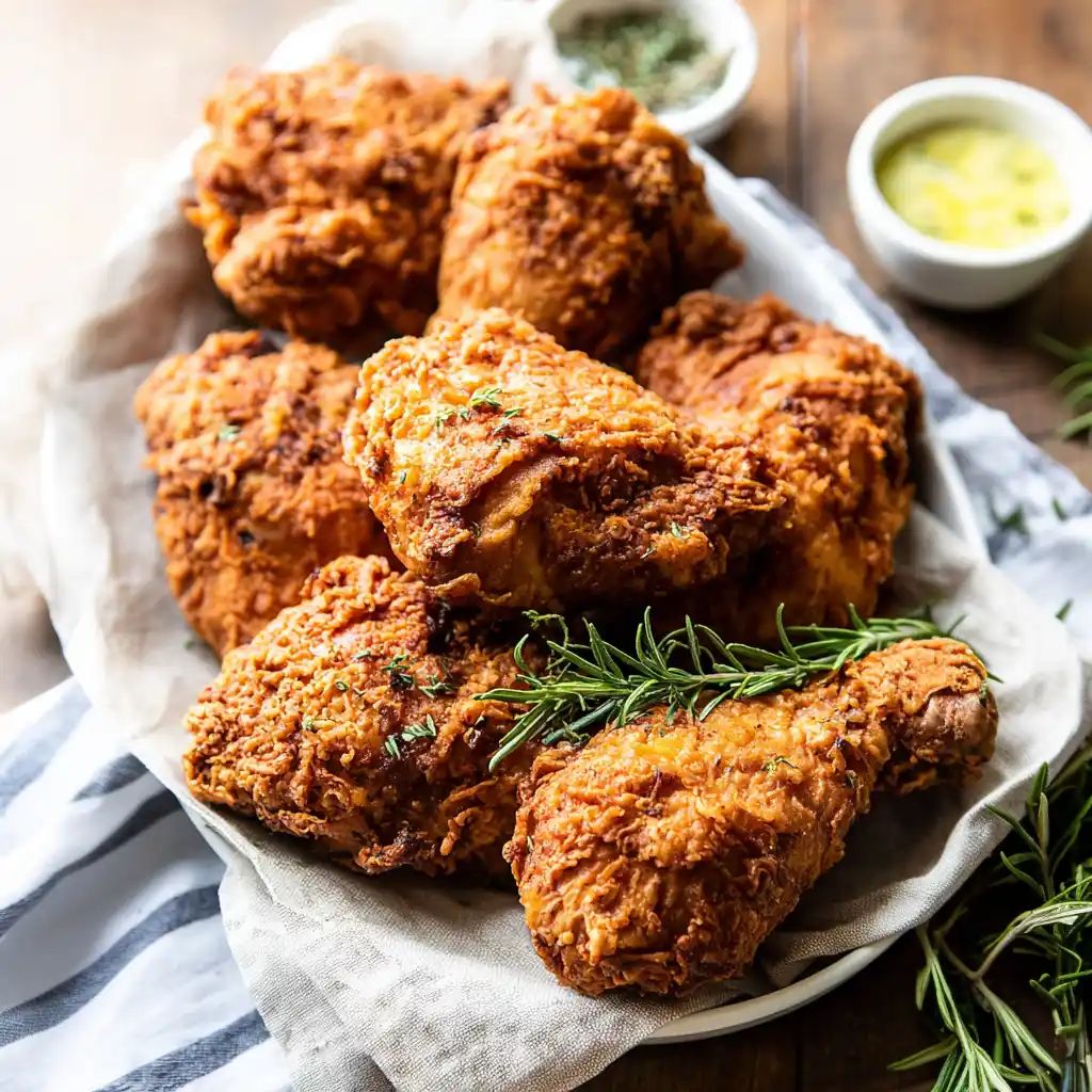 Delicious Southern Buttermilk Fried Chicken, golden and crispy, served hot