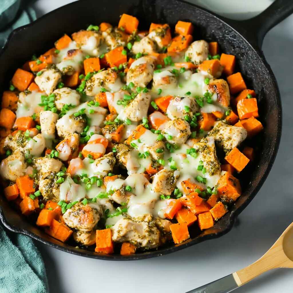 Sweet Potato Pesto Chicken Skillet