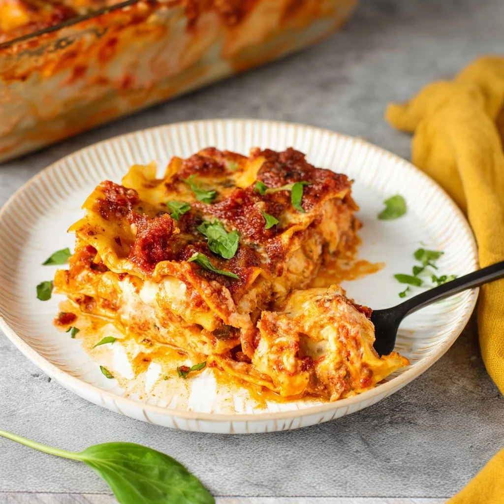 Delicious cheese lasagna with layers of cheese and rich tomato sauce