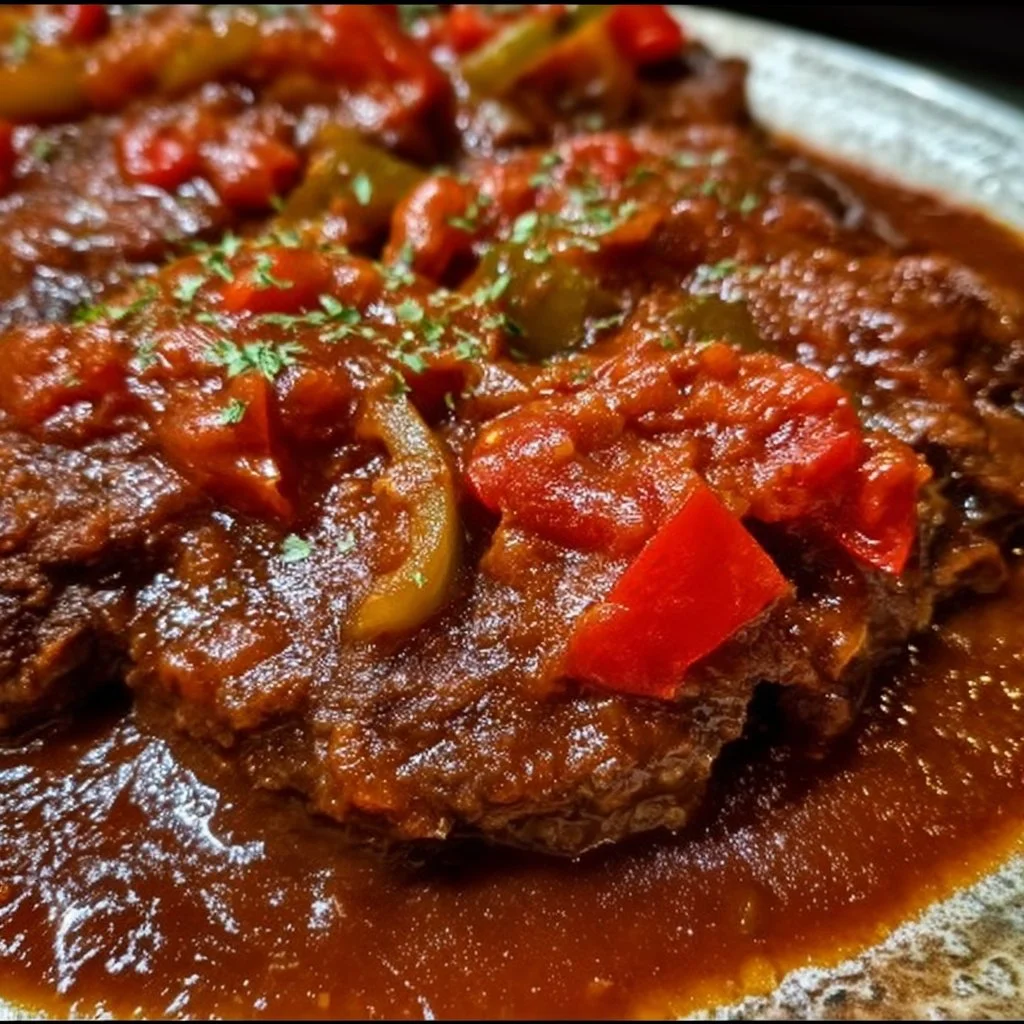 Delicious Old-Fashioned Swiss Steak served with vegetables.