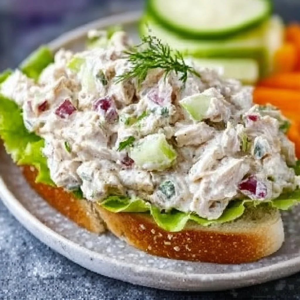 Delicious classic chicken salad with fresh vegetables and herbs.