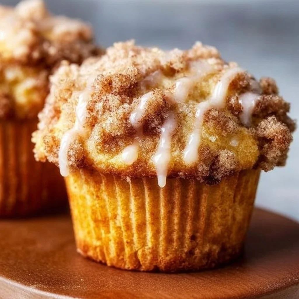 Freshly baked coffee cake muffins with crumb topping and coffee cup