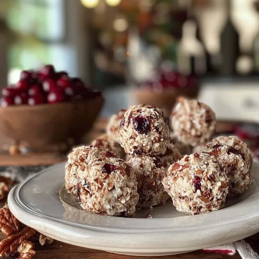 Cranberry pecan mini goat cheese balls served on a platter