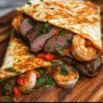 Delicious Creole Steak and Shrimp Quesadillas served on a plate