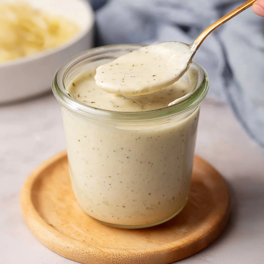 Healthy homemade Alfredo sauce made with nutritious ingredients.