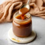 Delicious homemade salted caramel sauce drizzled over dessert