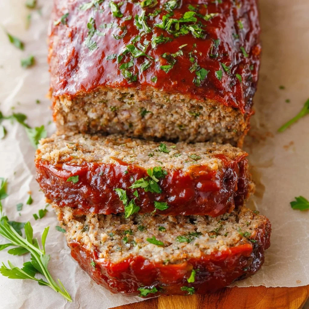 Delicious homemade meatloaf served with mashed potatoes and gravy