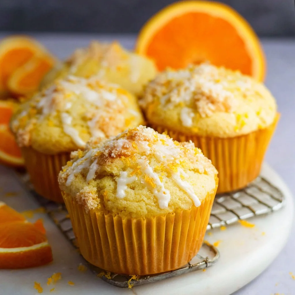 Freshly baked orange muffins topped with citrus zest