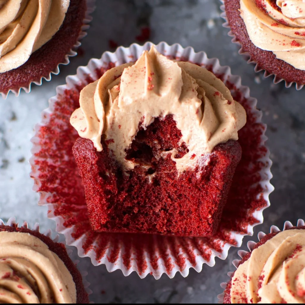 Delicious red velvet cupcakes with Nutella buttercream frosting