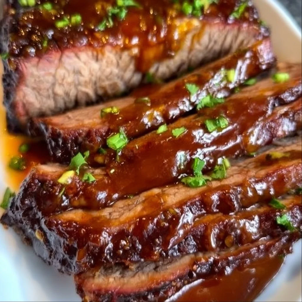 Delicious slow cooker BBQ brisket served on a plate with sides