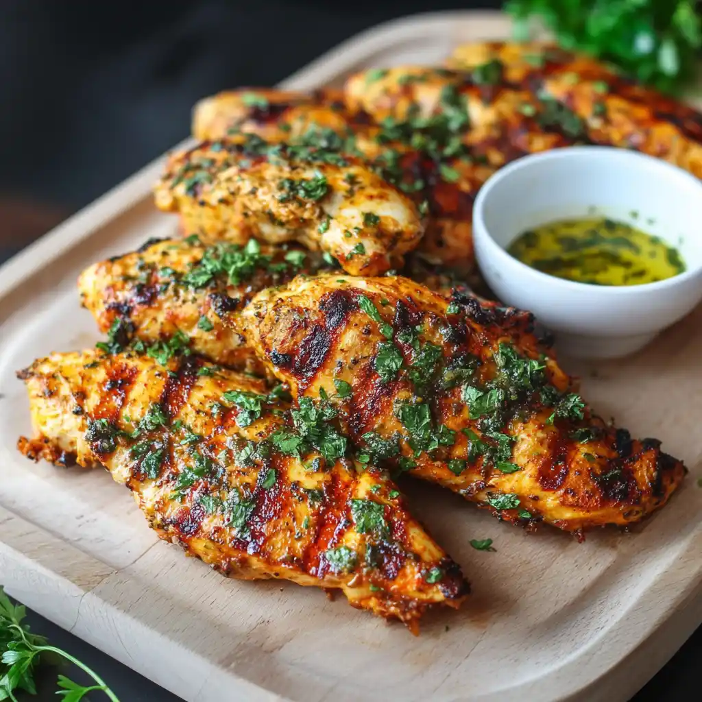 Deliciously Grilled Chicken Tenders Served With Dipping Sauce
