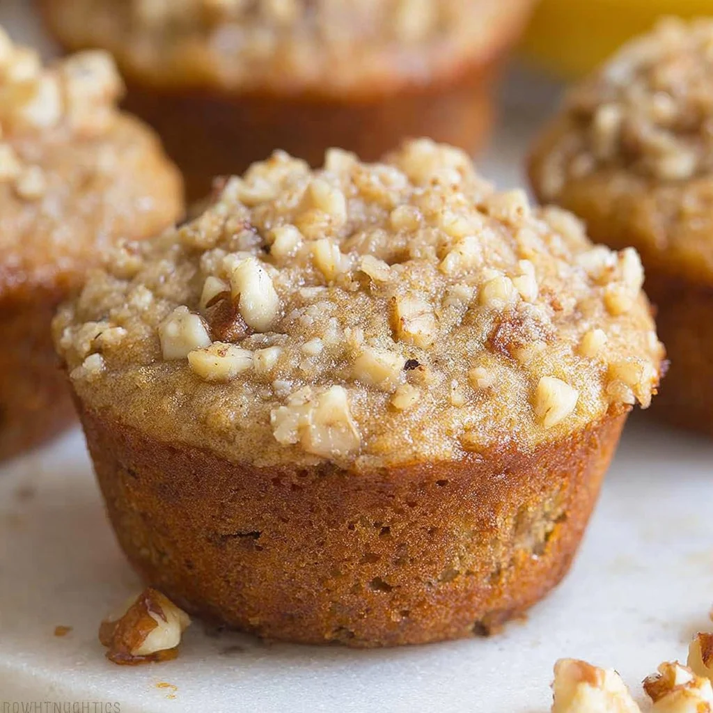 Freshly baked Banana Nut Muffins with walnuts
