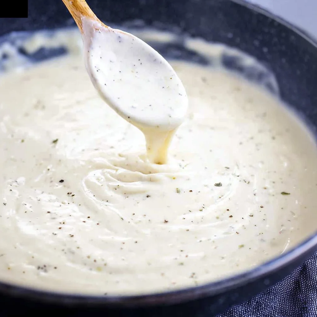 Homemade Alfredo sauce served over fettuccine pasta